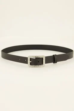 Zwarte Riem Met Zilveren Chique Gesp
