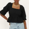 Zwarte Top Met Jacquard En Peplum
