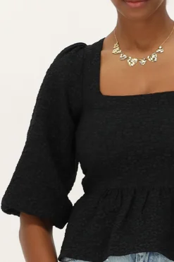 Zwarte Top Met Jacquard En Peplum
