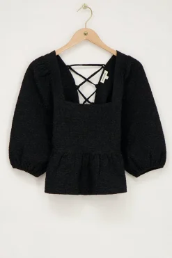 Zwarte Top Met Jacquard En Peplum