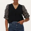 Zwarte Top Met Panterprint Mouwtjes