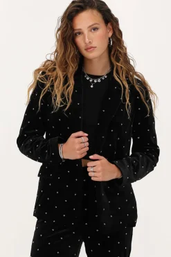 Zwarte Velvet Blazer Met Kraaltjes