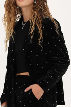 Zwarte Velvet Blazer Met Kraaltjes