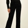 Zwarte Velvet Broek Met Zilveren Bloemen