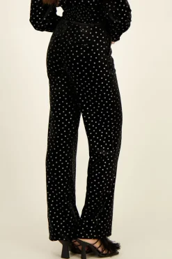 Zwarte Velvet Broek Met Zilveren Bloemen