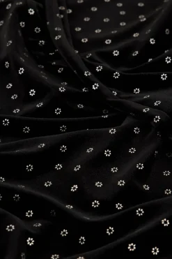 Zwarte Velvet Broek Met Zilveren Bloemen