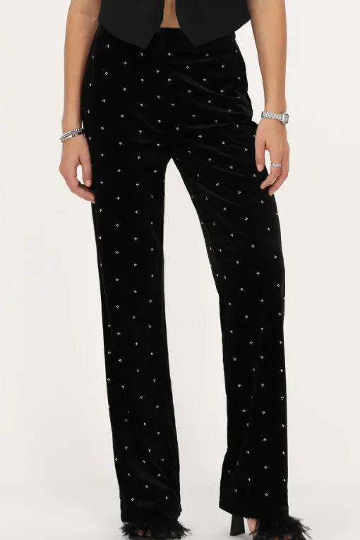 Zwarte Velvet Pantalon Met Kraaltjes