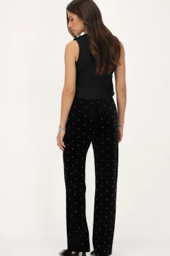 Zwarte Velvet Pantalon Met Kraaltjes