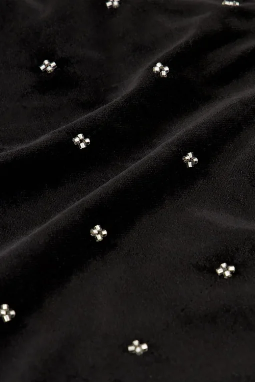 Zwarte Velvet Pantalon Met Kraaltjes