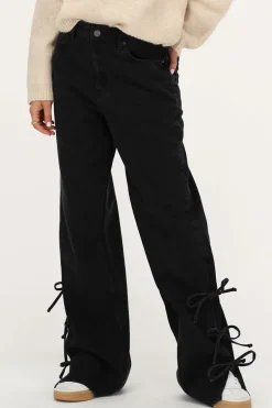 Zwarte Wide Leg Jeans Met Strikjes