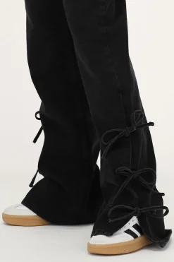 Zwarte Wide Leg Jeans Met Strikjes