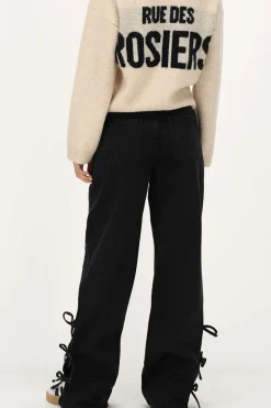 Zwarte Wide Leg Jeans Met Strikjes