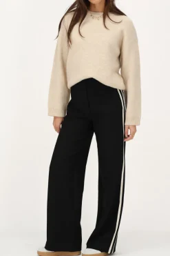 Zwarte Wide Leg Pantalon Met Witte Tape