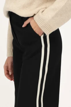 Zwarte Wide Leg Pantalon Met Witte Tape
