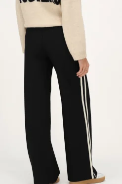 Zwarte Wide Leg Pantalon Met Witte Tape