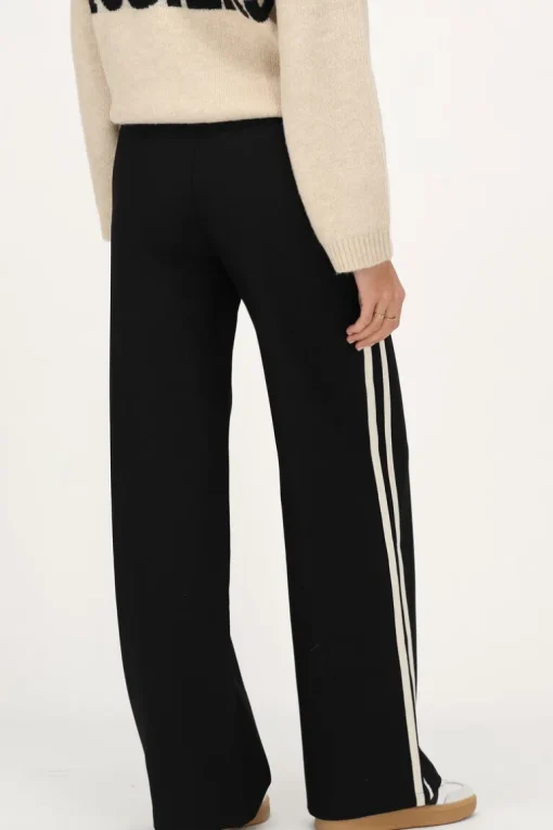 Zwarte Wide Leg Pantalon Met Witte Tape