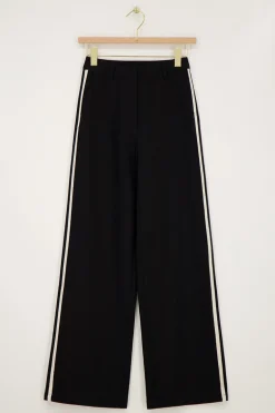 Zwarte Wide Leg Pantalon Met Witte Tape