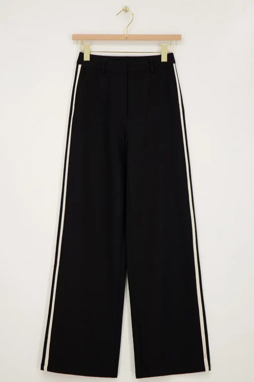 Zwarte Wide Leg Pantalon Met Witte Tape