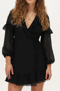 Zwarte Wikkeljurk Met Ruffles