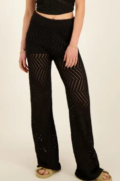 Zwarte Zigzag Flared Broek Met Lurex