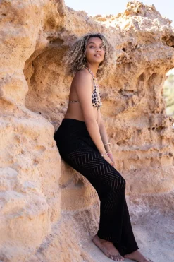Zwarte Zigzag Flared Broek Met Lurex