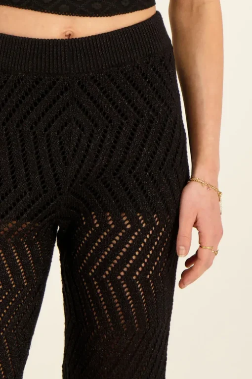 Zwarte Zigzag Flared Broek Met Lurex