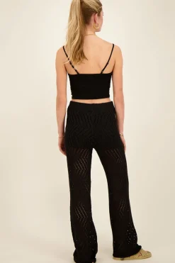 Zwarte Zigzag Flared Broek Met Lurex