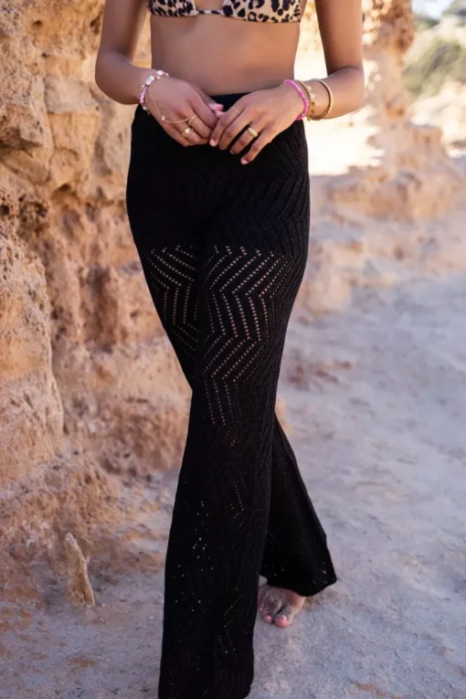 Zwarte Zigzag Flared Broek Met Lurex