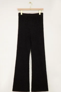 Zwarte Zigzag Flared Broek Met Lurex