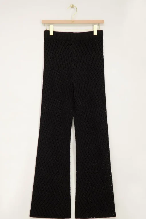 Zwarte Zigzag Flared Broek Met Lurex