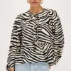 Zwarte-beige Zebra Top Met Strikjes