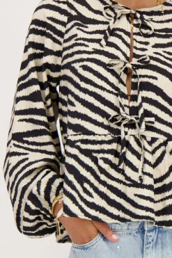 Zwarte-beige Zebra Top Met Strikjes