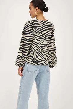 Zwarte-beige Zebra Top Met Strikjes