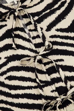 Zwarte-beige Zebra Top Met Strikjes