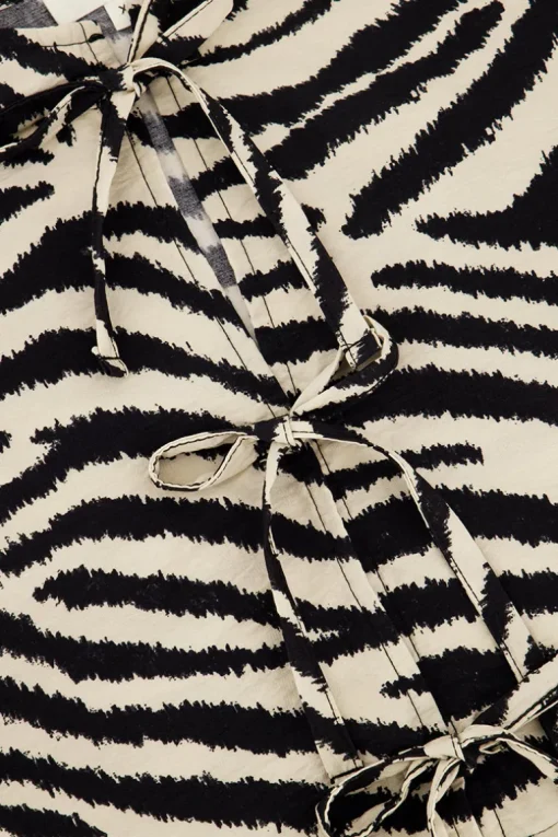 Zwarte-beige Zebra Top Met Strikjes