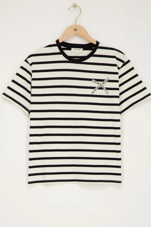 Zwart-wit Gestreept T-shirt Met ""Amour"" Strikje