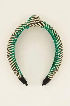 Zwart-wit Gestreepte Haarband Met Groene Stiksels