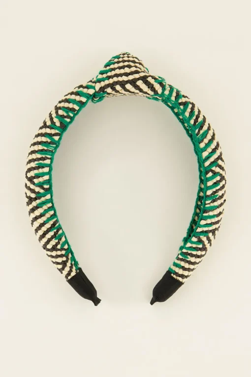 Zwart-wit Gestreepte Haarband Met Groene Stiksels