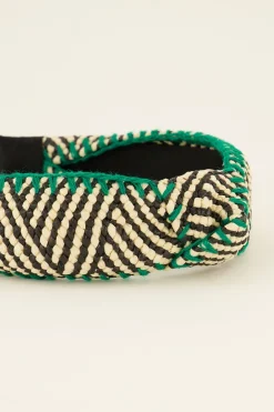 Zwart-wit Gestreepte Haarband Met Groene Stiksels