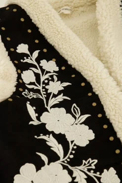 Zwart-wit Teddy Gilet Met Embroidery