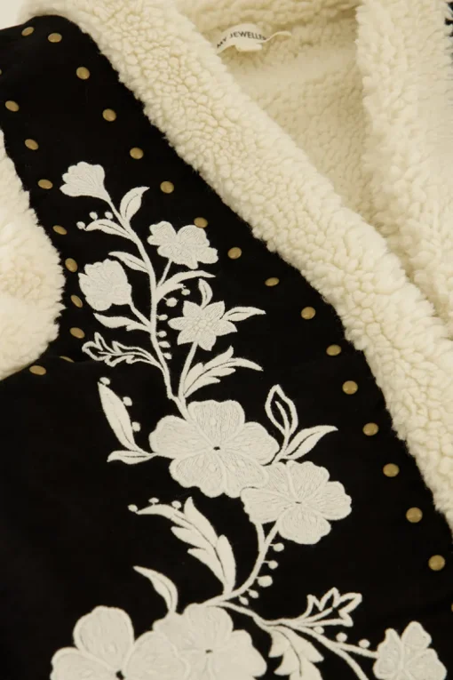 Zwart-wit Teddy Gilet Met Embroidery
