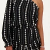 Zwart-witte One-shoulder Top Met Embroidery
