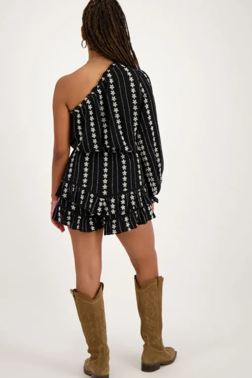 Zwart-witte One-shoulder Top Met Embroidery