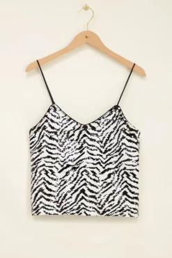 Zwart-witte Zebra Top Met Pailletten