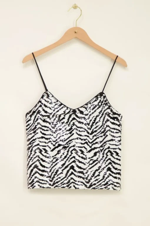 Zwart-witte Zebra Top Met Pailletten