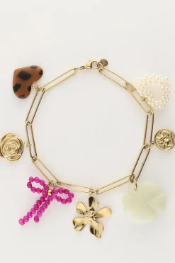 Bedelarmband Met Schakel En Multikleur Bloemen Bedels