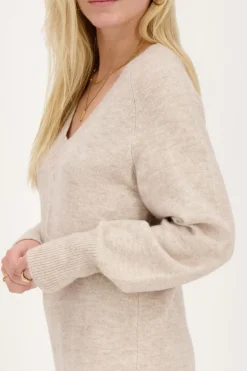 Beige Lange Jurk Met V-hals