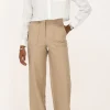 Beige Leather Look Broek Met Zakken