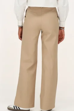 Beige Leather Look Broek Met Zakken