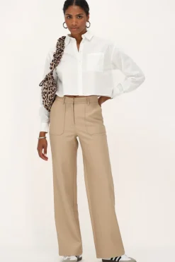 Beige Leather Look Broek Met Zakken